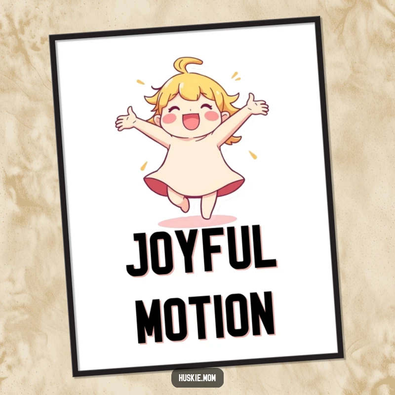 Funny Digital Art Print: A character spins with arms outstretched, conveying an overwhelming sense of ecstatic, infectious joy.