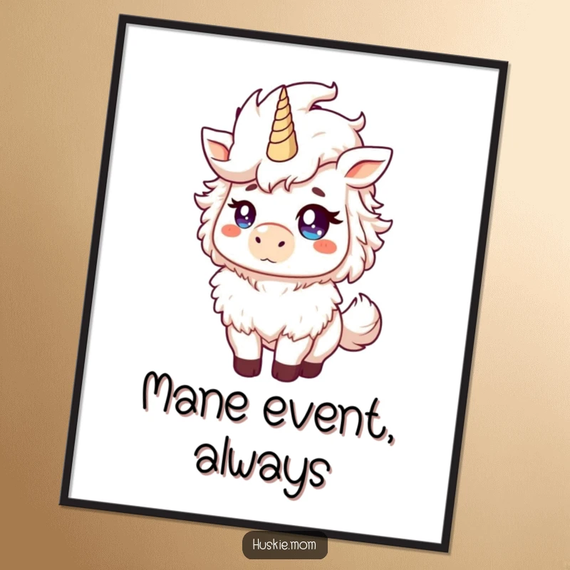 Funny Fluffy Animal Digital Art Print depicting a proud creature tossing its mane with a mischievous glint, instant humorous decor funny gift.