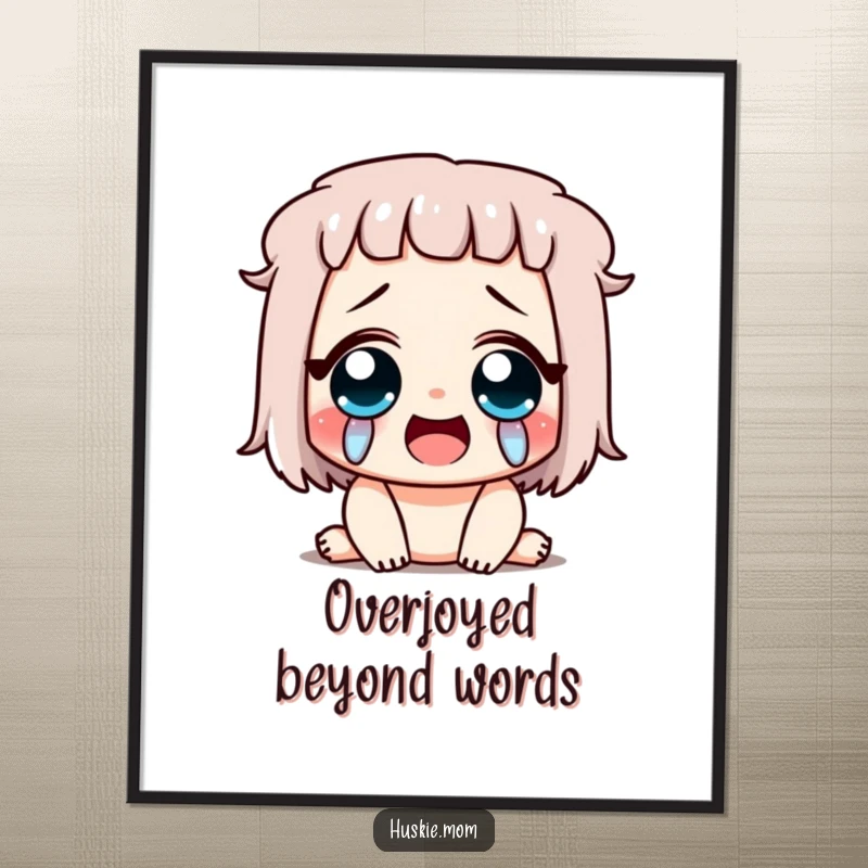 Funny digital art of a character crying with exaggerated happy tears, eyes closed in laughter, conveying pure, contagious joy.