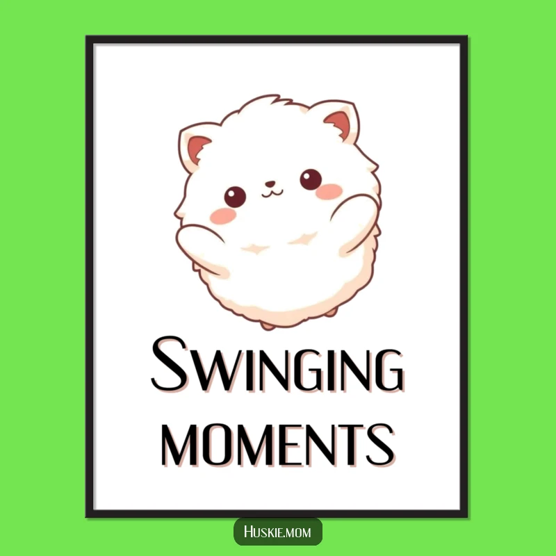 Funny Fluffy Animal Swinging Digital Art: Instant Peaceful Decor