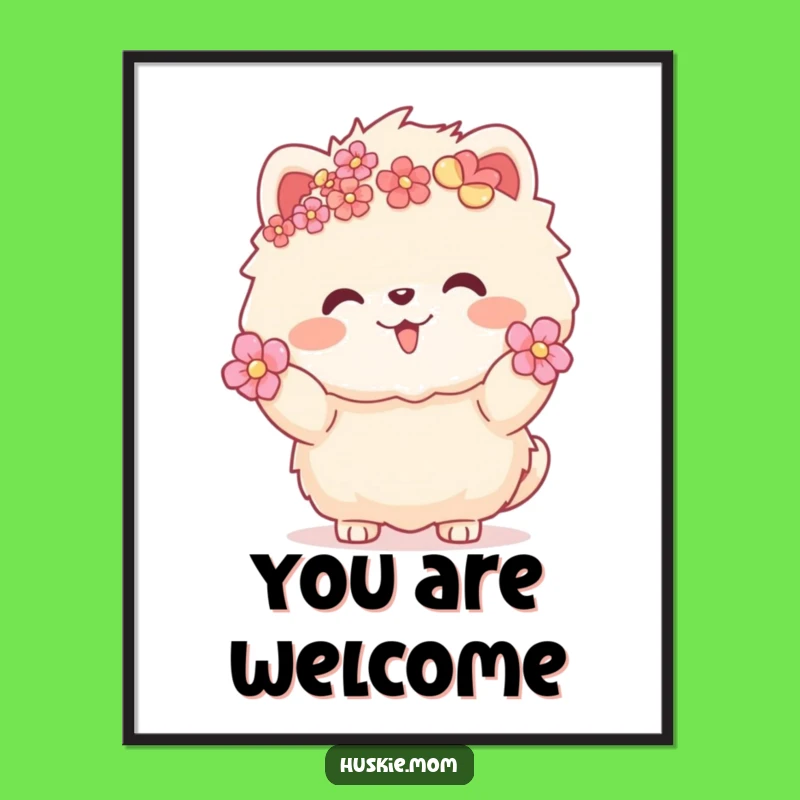 Funny Fluffy Animal Floral Digital Art - Instant Cute Wall Decor