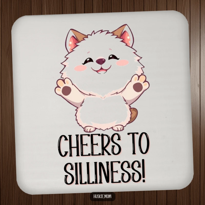 Funny Drink Coaster featuring a fluffy animal with a goofy grin and raised paws, adding a humorous touch.