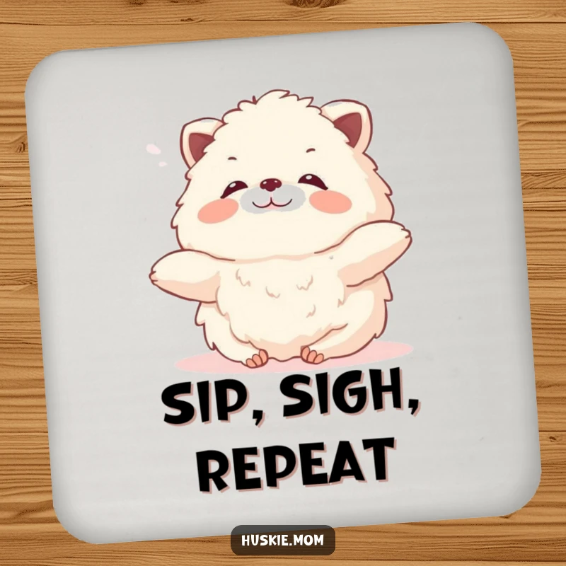 Funny Fluffy Animal Coaster: A fluffy creature stretching with a sigh, adding serene humor while protecting surfaces from spills.