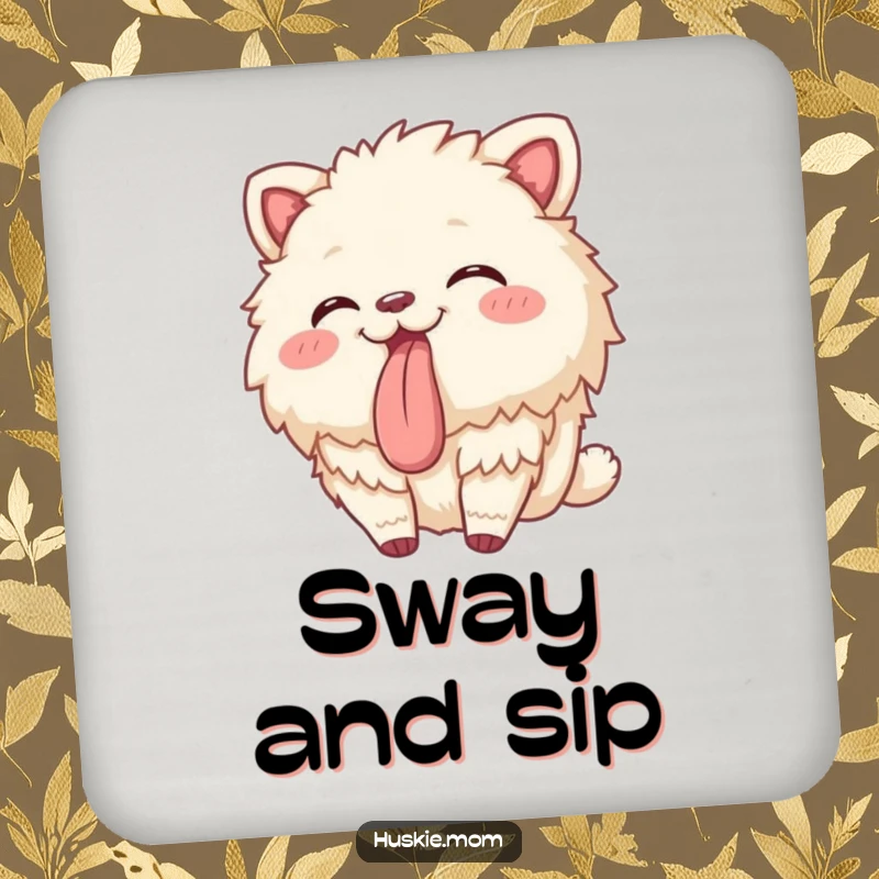 Funny drink coaster featuring a fluffy animal swaying gently with its tongue playfully sticking out, adding humor to surfaces.