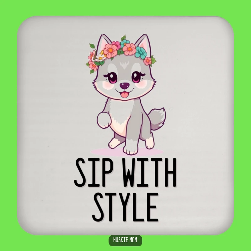 Funny Kawaii Husky Coasters: Flower Crown Protection, Cute Funny Gift