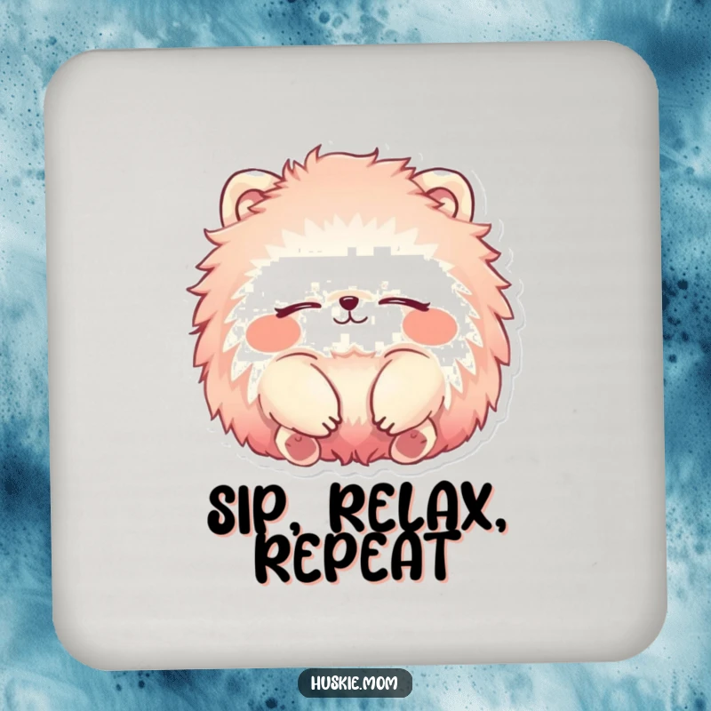 Funny Drink Coaster featuring a fluffy animal with vibrant fur, relaxing smile, and closed eyes, adding humorous calm.