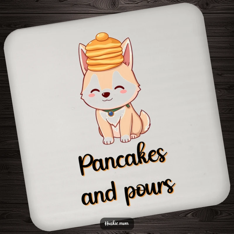 Funny Husky Pancakes Coaster: Set of coasters with a dog balancing pancakes, a humorous and functional funny gift.