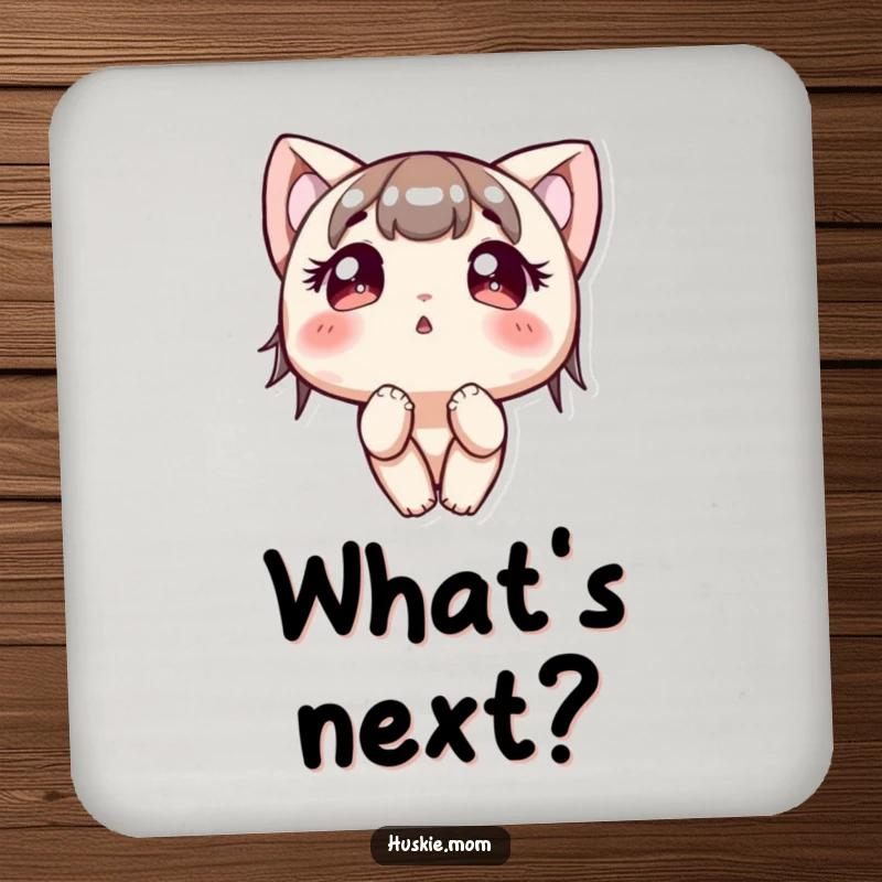 Funny Coaster: A character with large, bright, curious eyes looks up, ready to guard your surfaces with charm.