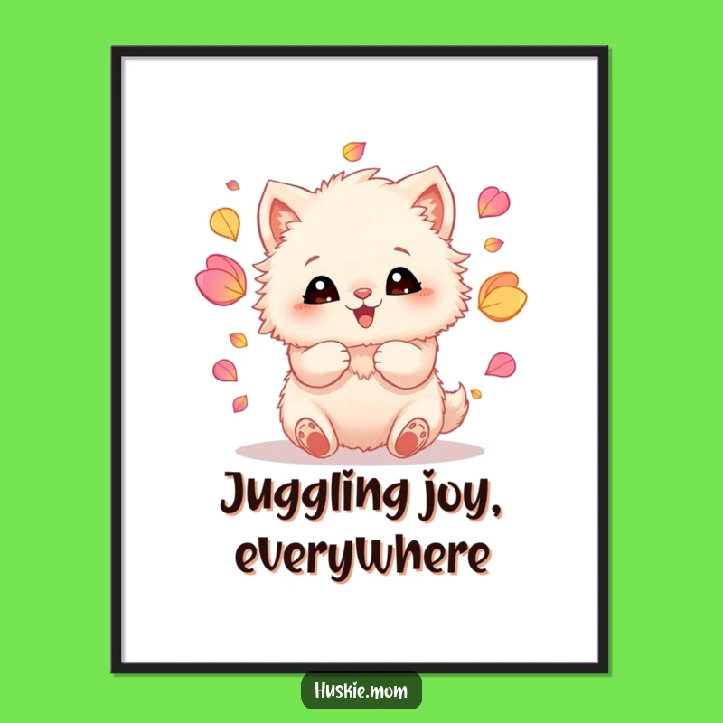 Funny Fluffy Animal Juggling Petals Poster: Joyful Wall Art Gift