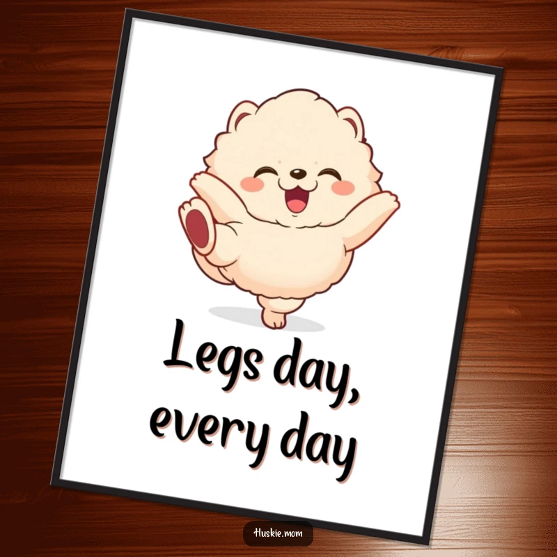 Funny fluffy animal poster showcasing a creature with a gleeful expression, happily kicking its legs in a comical display.