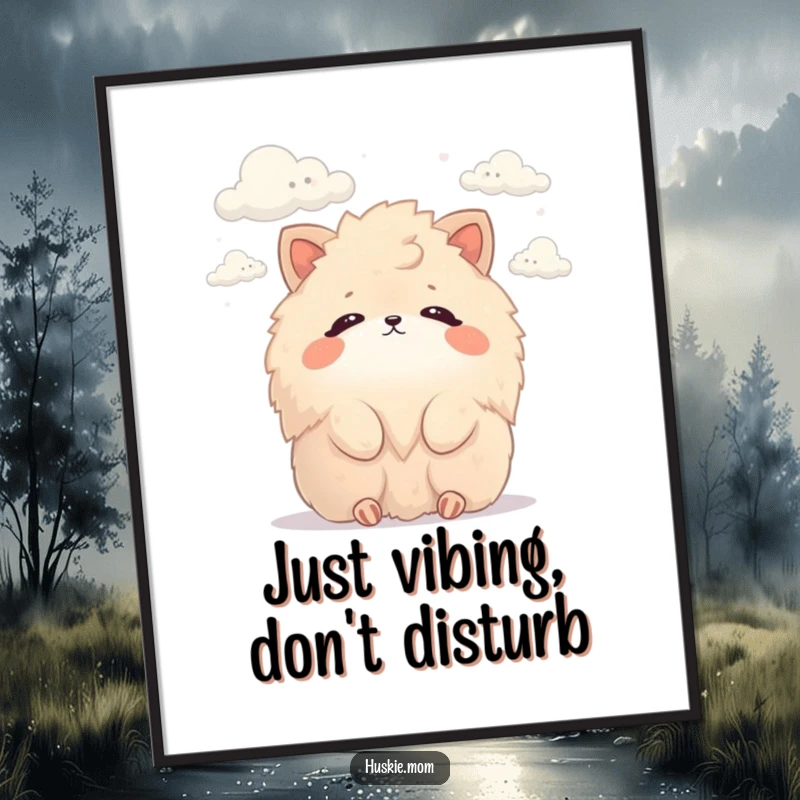 Funny Poster: Artistic print of a fluffy animal observing clouds, designed to add a humorous and peaceful ambiance.