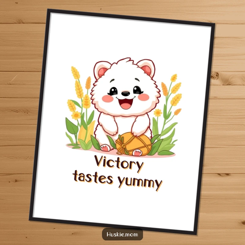 Funny Poster: Artistic print of a fluffy animal grinning widely during a harvest celebration, adding joyful and humorous decor.