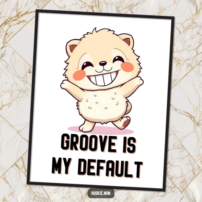 Funny fluffy dancer poster depicting a grinning creature dancing energetically, ideal for wall art and as a humorous gift.