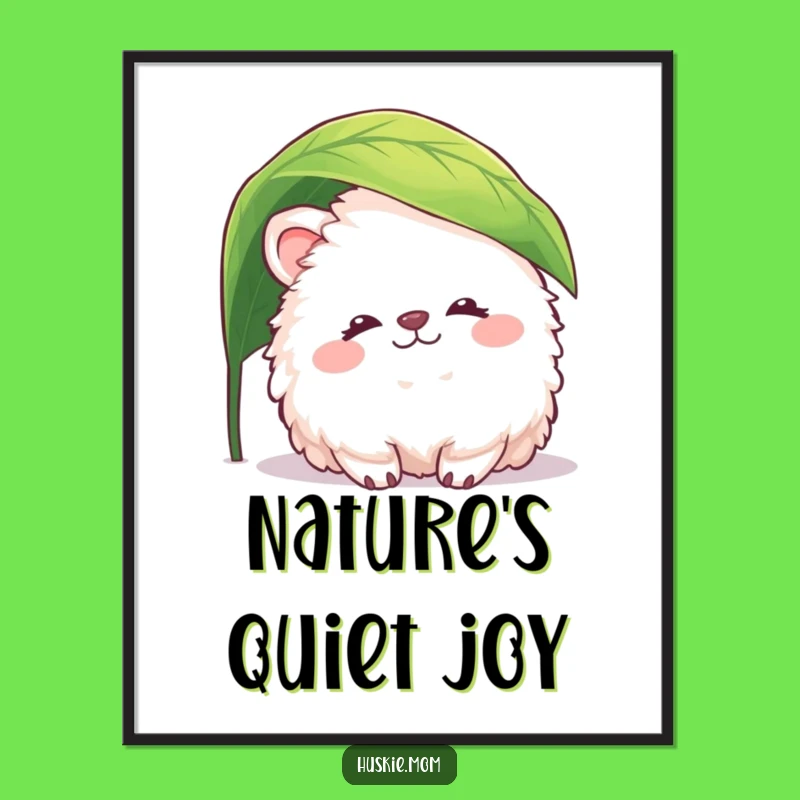Funny Fluffy Animal Leaf Poster: Peaceful Art, Humorous Wall Decor Gift