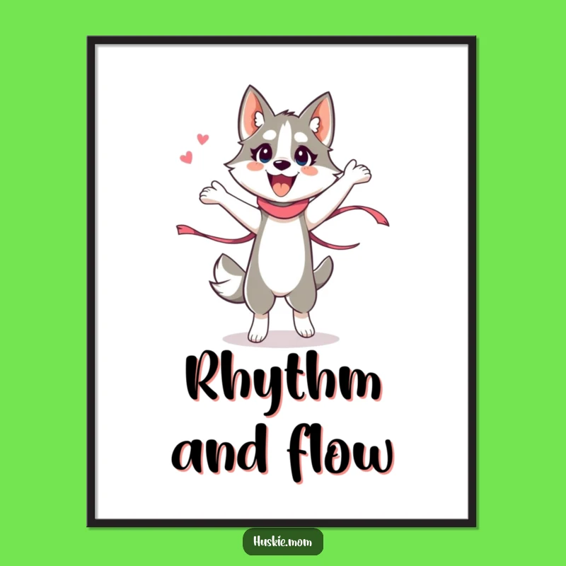 Funny Husky Lady Poster - Energetic Ribbon Dance Art Print Gift