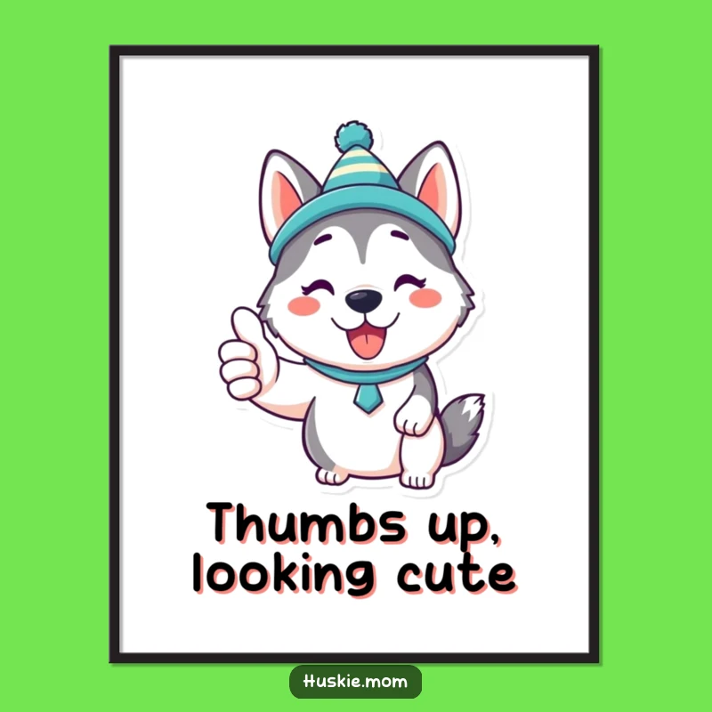 Funny Kawaii Husky Poster: Silly Hat Art & Humorous Gift