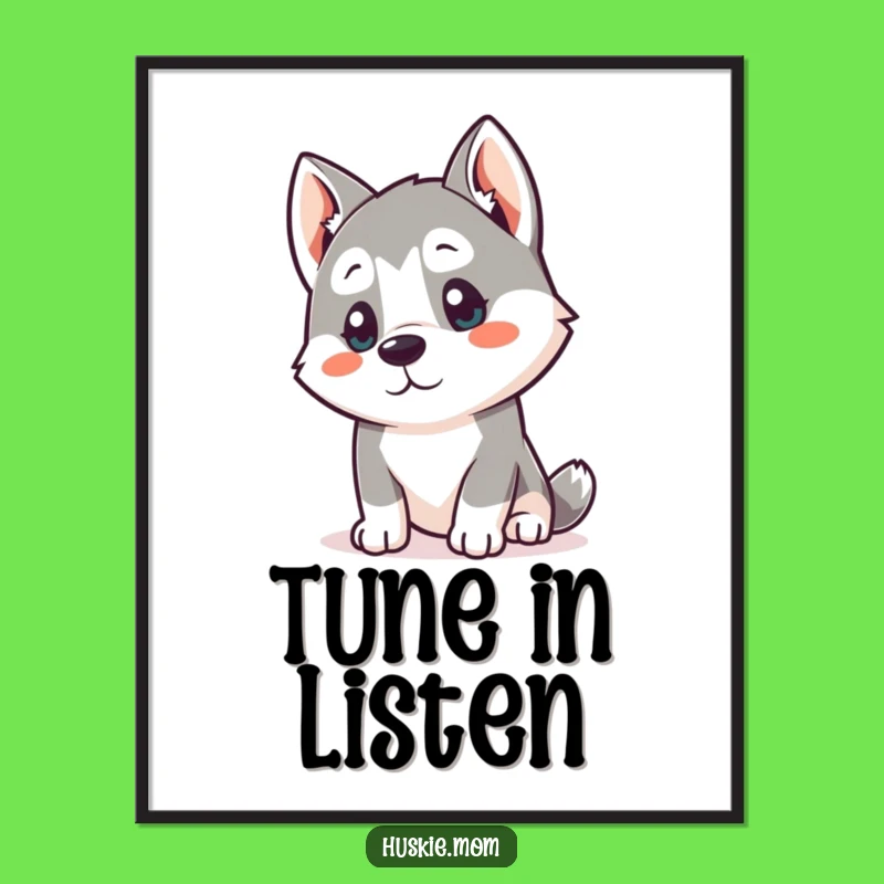 Funny Kawaii Husky Curious Poster: Attentive Wall Art Gift!