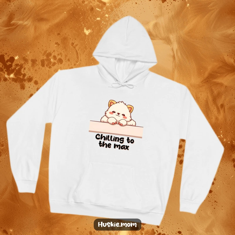 Funny hoodie featuring a fluffy animal in a deeply relaxed posture, paws comically dangling over the edge, embodying chill.