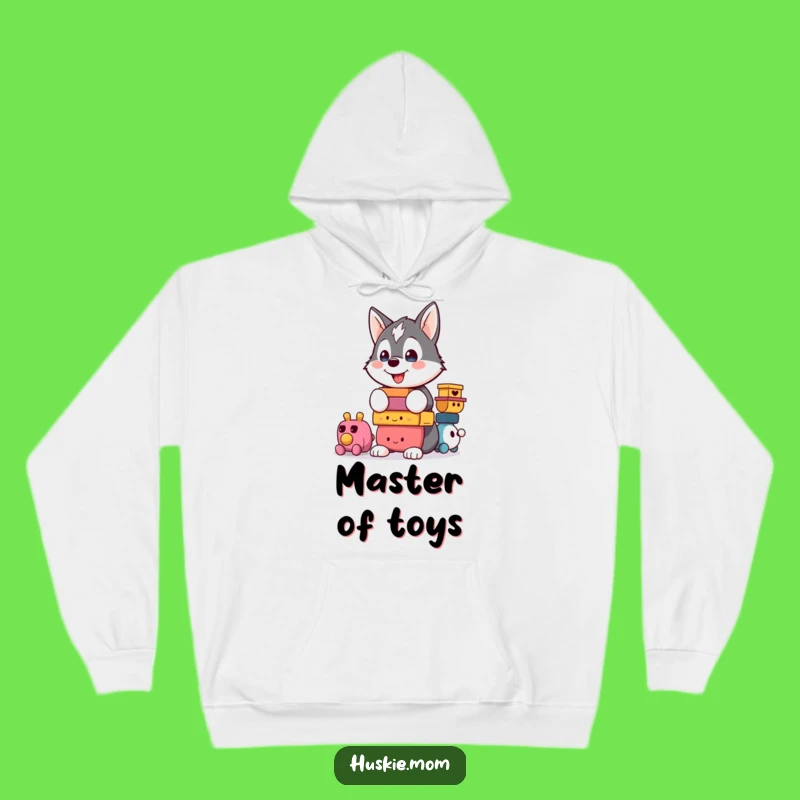 Cozy Funny Kawaii Husky Hoodie: Proudly Displaying a Hilarious Toy Balancing Act