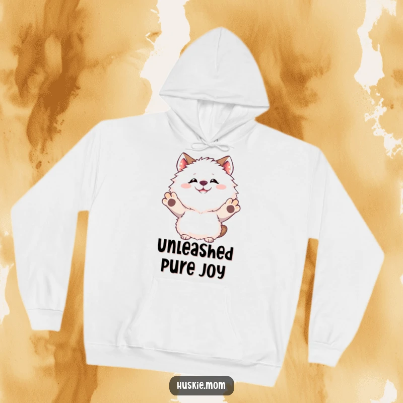 Funny Hoodie featuring a fluffy animal with a goofy grin exuberantly raising its paws, radiating pure fun.