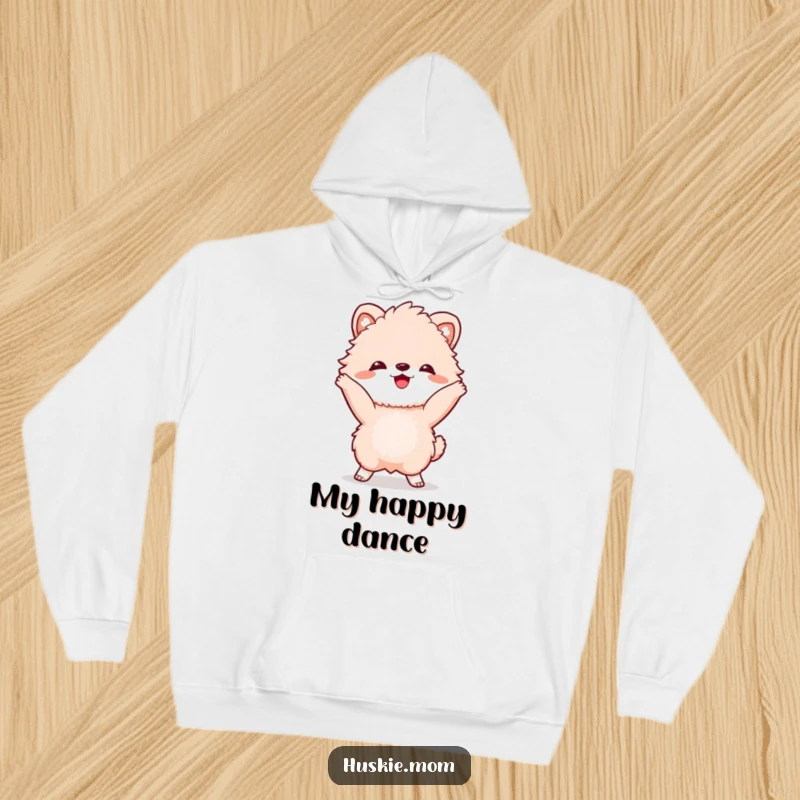 Funny Hoodie: A fluffy animal with a wide grin in a dynamic dance pose, perfect for expressing joy.