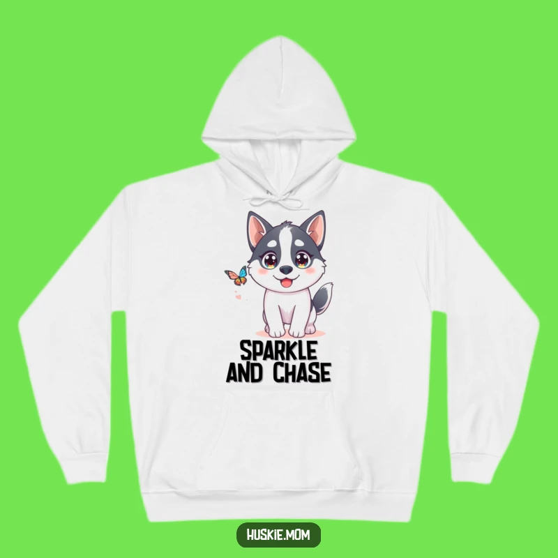 Cozy Funny Kawaii Husky Hoodie: Butterfly Chase Gift for Warmth!