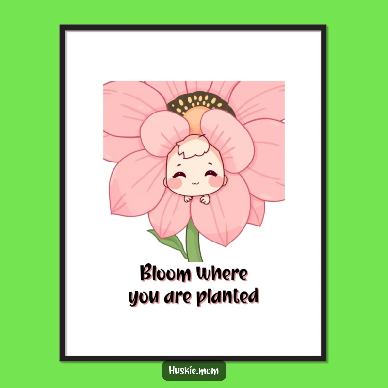 Free Printable Wall Art: Shy Grin Flower Character Funny Downloadable Art Gift