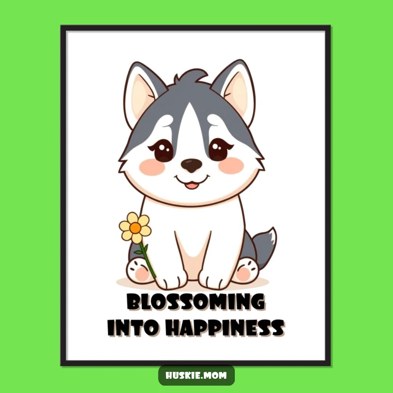 Free Printable Wall Art: Kawaii Husky Flower Gift Funny Downloadable Decor