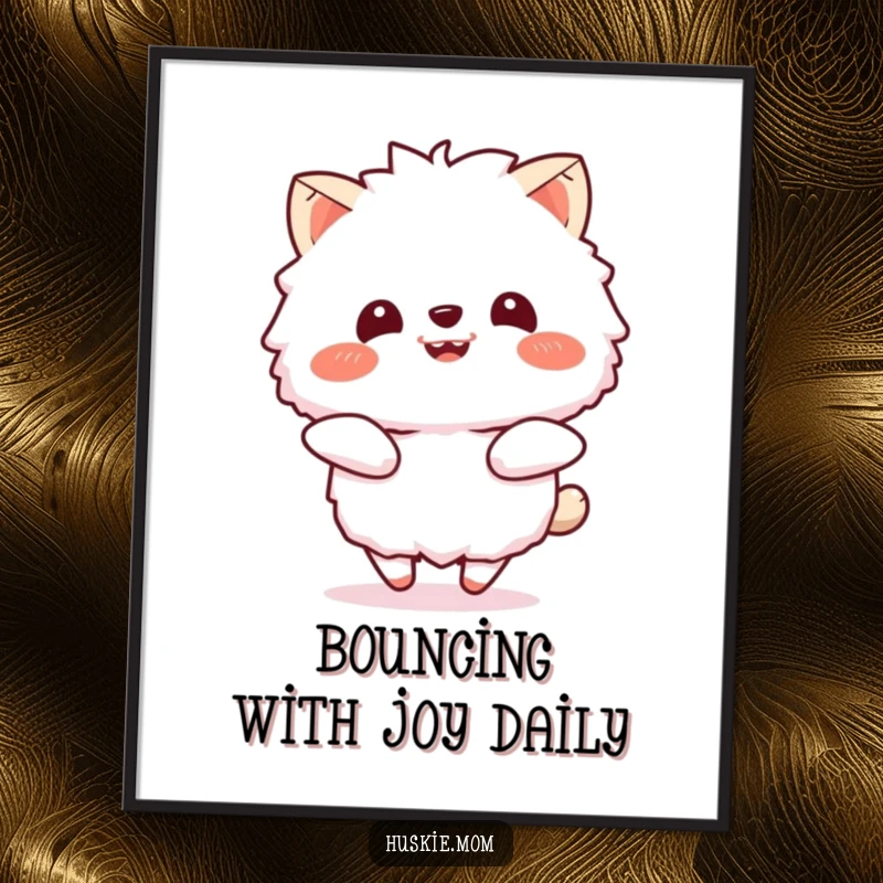 Funny Free Printable Wall Art: A fluffy animal artistically bounces with an enormous smile, radiating pure, infectious enthusiasm.