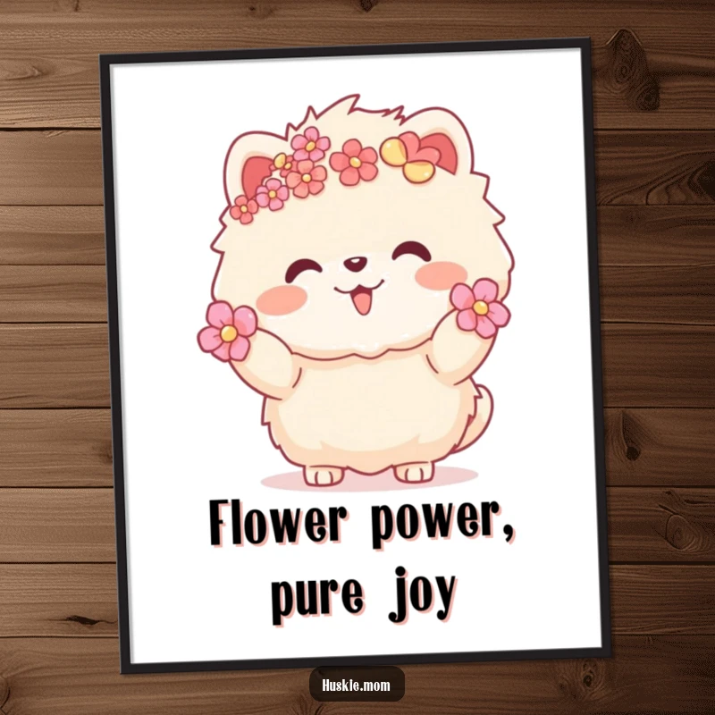Funny Free Printable Wall Art: Fluffy animal with flowers in its fur, warmly gesturing an inviting welcome.