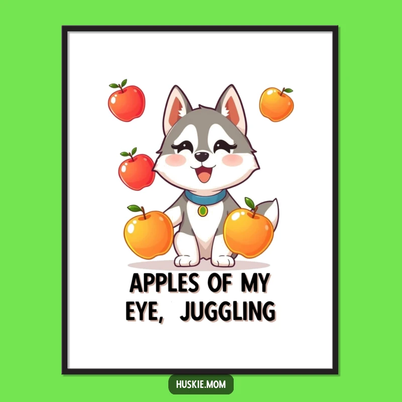 Free Printable Wall Art: Juggling Husky Lady, Funny Downloadable Animal Art for Quirky Decor