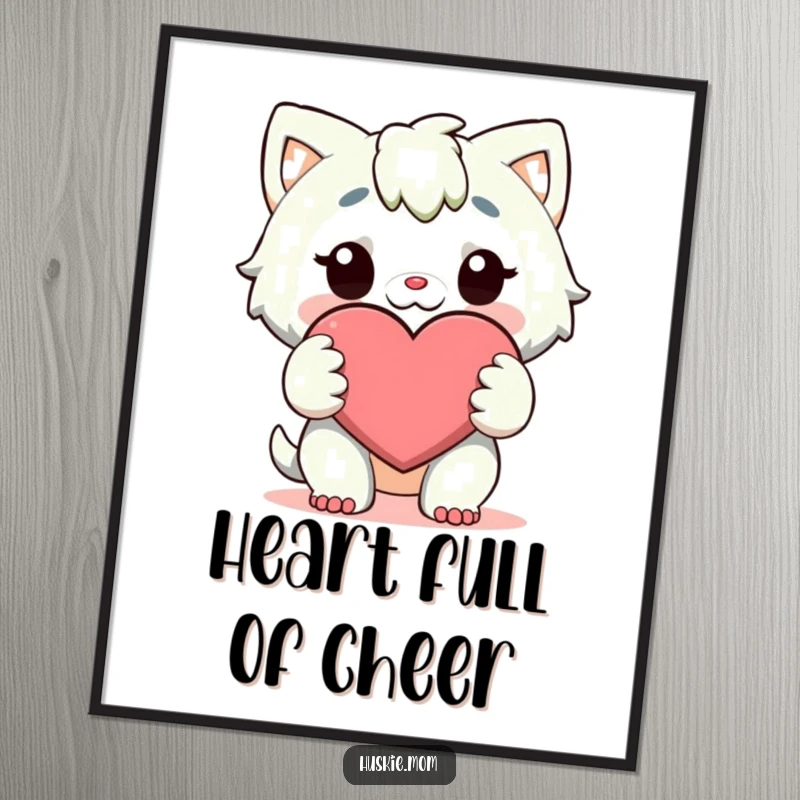 Funny Free Printable Wall Art: A character holding a large, bright, cheerful heart with both paws, symbolizing love and warmth.