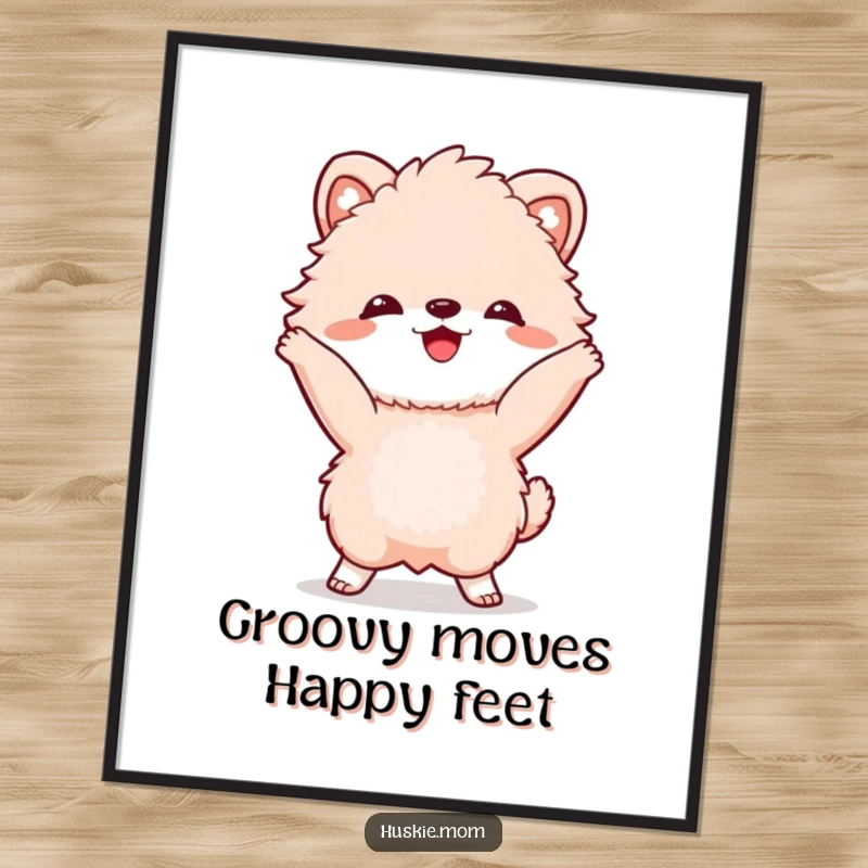 Funny Free Printable Wall Art: A fluffy animal dancing with a wide grin, full of zest and humor, downloadable.