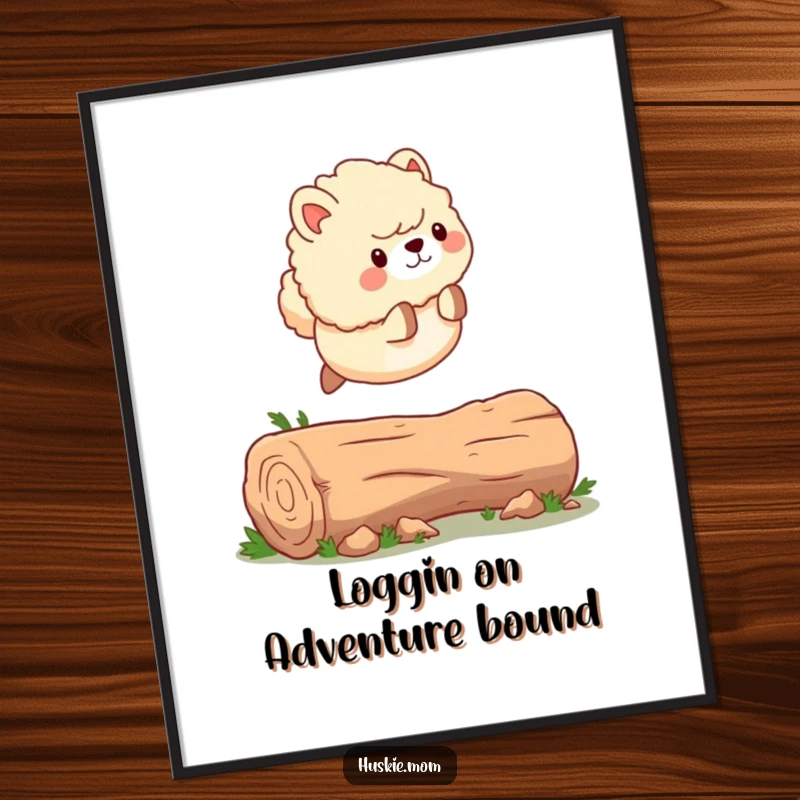 Funny Free Printable Wall Art: A fluffy animal leaping energetically over a log, full of life and humor, downloadable.