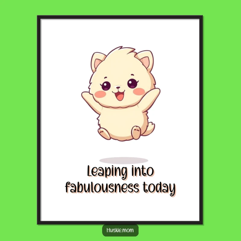 Funny Free Printable Wall Art: Excited Fluffy Animal Jumps - Downloadable Decor