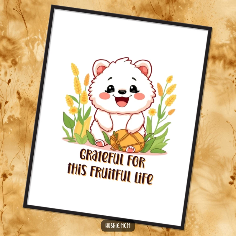 Funny Free Printable Wall Art: A fluffy animal joyfully grinning, posing with a comically successful harvest haul.