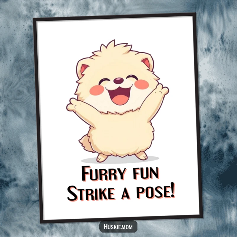 Free Printable Wall Art featuring a fluffy animal in a dynamic pose, captured mid-laugh with infectious joy and a playful spirit.