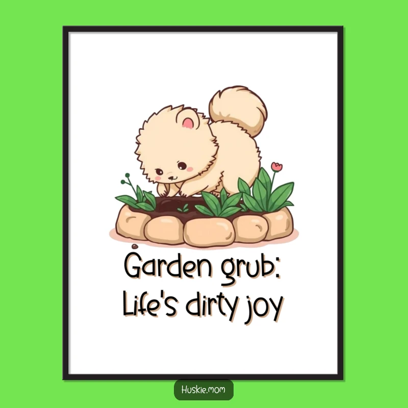 Free Printable Wall Art: Bushy Tailed Creature Digging - Whimsical Downloadable Decor