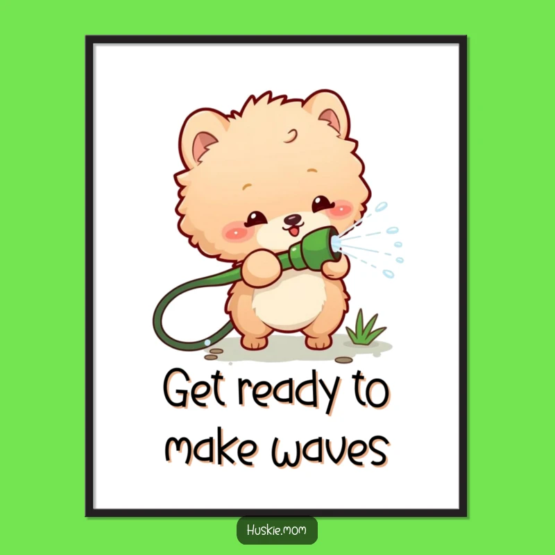 Free Printable Wall Art: Water Spraying Fluffy Animal, Whimsical Downloadable Decor