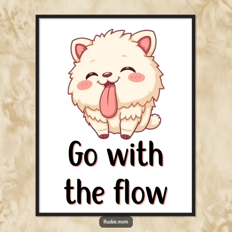 Funny Free Printable Wall Art of a fluffy animal swaying gently and playfully with its tongue sticking out.