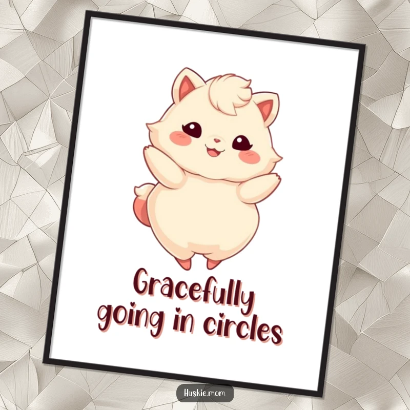 Funny Free Printable Wall Art: Fluffy animal twirls with a bright smile, a graceful and joyful display.