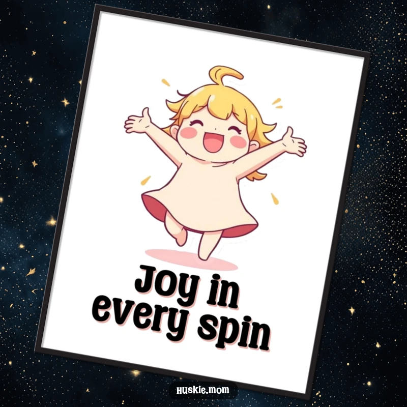 Funny Free Printable Wall Art: A character captured in a delightful spin, arms wide open in a moment of pure bliss.