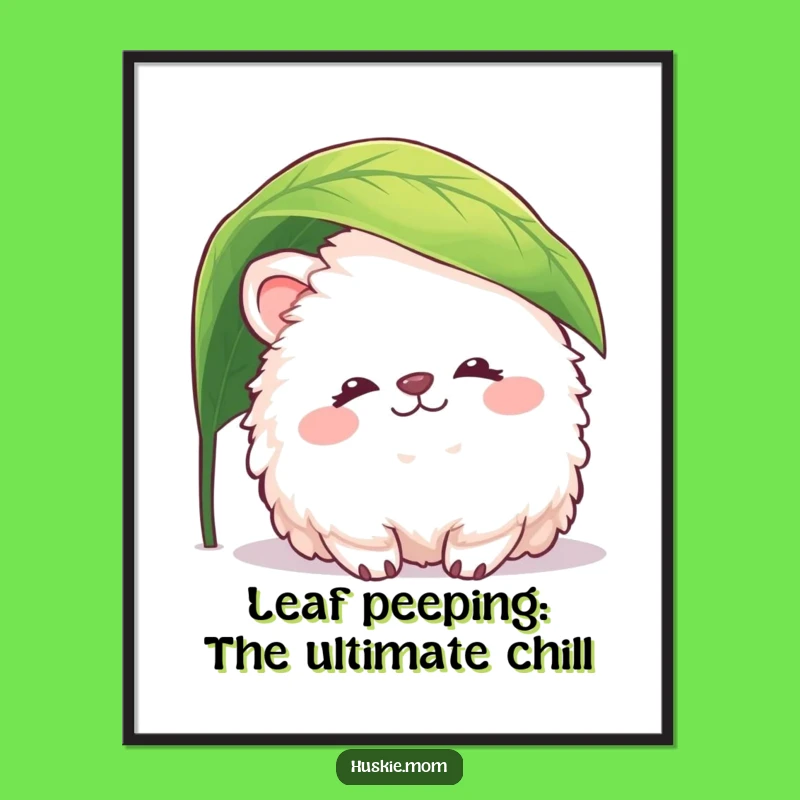 Free Printable Wall Art: Peaceful Fluffy Animal Under Leaf - Funny Downloadable Decor