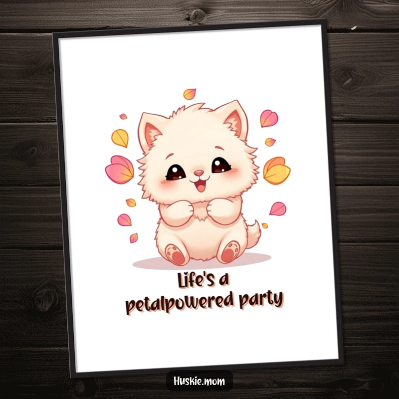 Funny Free Printable Wall Art: Fluffy animal juggling colorful petals with pure glee, a whimsical decoration.