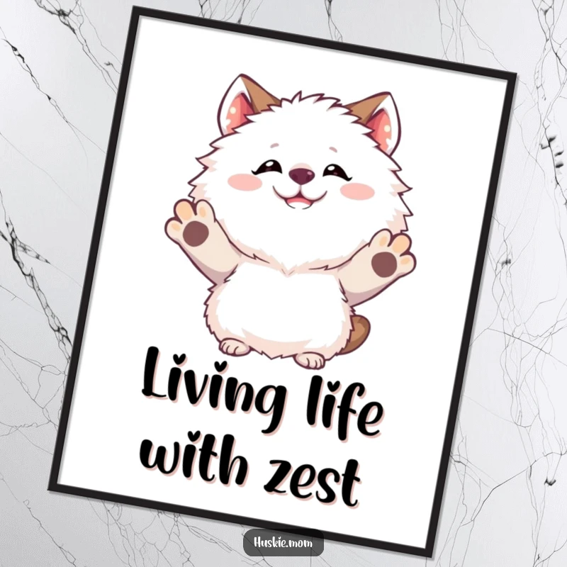 Funny Free Printable Wall Art: A fluffy animal with a huge goofy grin throwing its paws up in sheer, unadulterated joy