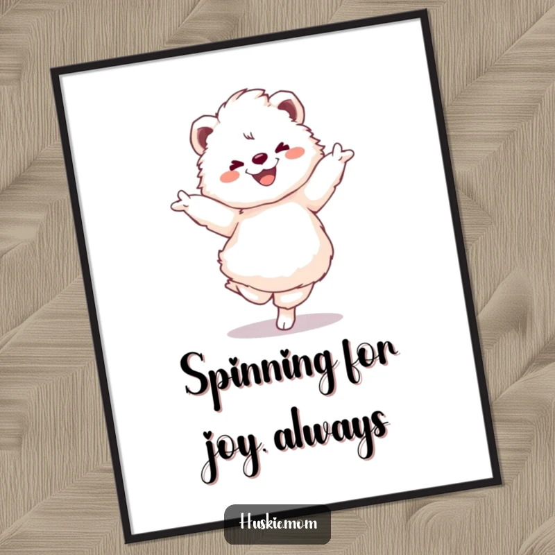 Funny Free Printable Wall Art: Fluffy animal mid-pirouette, radiating happiness and playful energy in a vibrant scene.