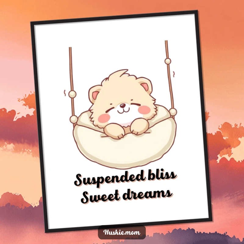 Funny Free Printable Wall Art: A fluffy animal playfully grinning while soundly snoozing in a suspended bed, downloadable.