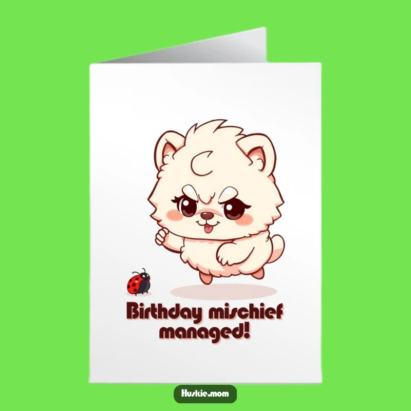 Free Printable Birthday Card: Funny Fluffy Animal Ladybug Chase Downloadable Gift