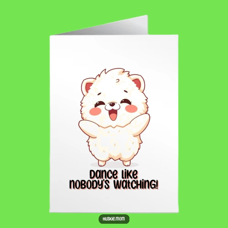 Free Printable Birthday Card: Fluffy Animal Dancing! Funny Downloadable Gift for Joyful Birthday Wishes