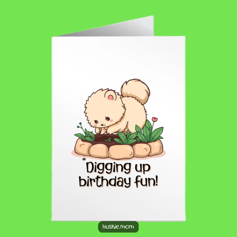 Free Printable Funny Creature Birthday Card: Digging Gardener - Whimsical Downloadable Gift
